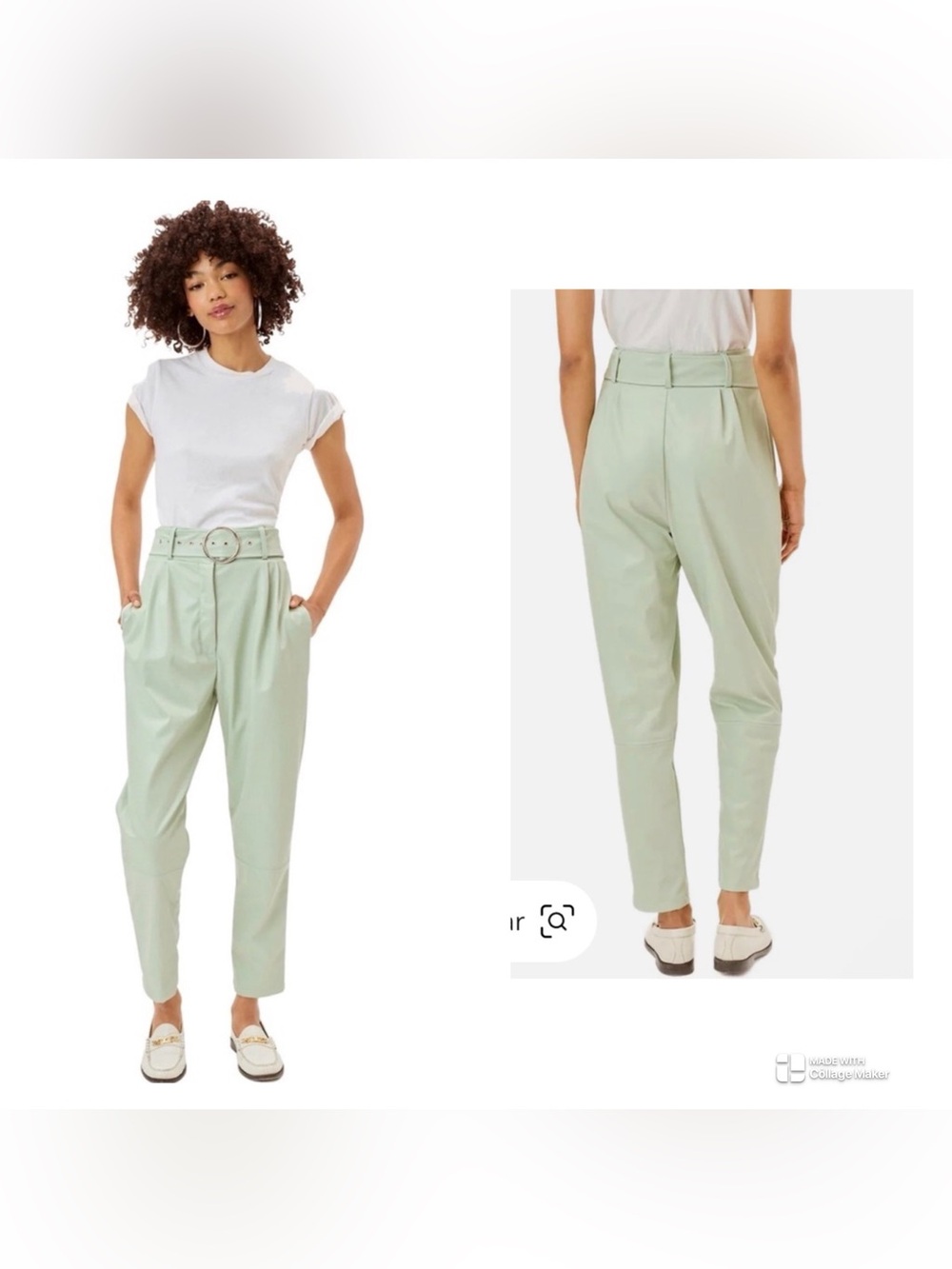 For Love & Lemons Mint Green High-Waist Pleated Trousers with Belt Size M